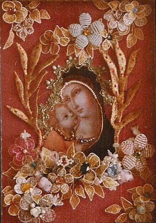 © Irene Karstens:   Ikone - Madonna mit Kind - Perlen - Draht - Blüten und Blätter